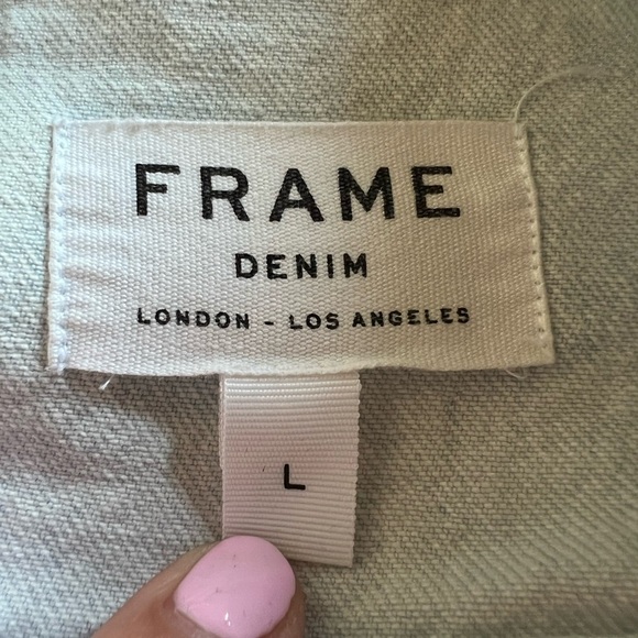 FRAME acid wash distressed in Cloud blue jean jacket sz L tie-dye festival - Picture 5 of 13